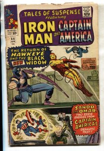 TALES OF SUSPENSE #64 1965-IRON MAN-CAP AMERICA HAWKEYE VG-