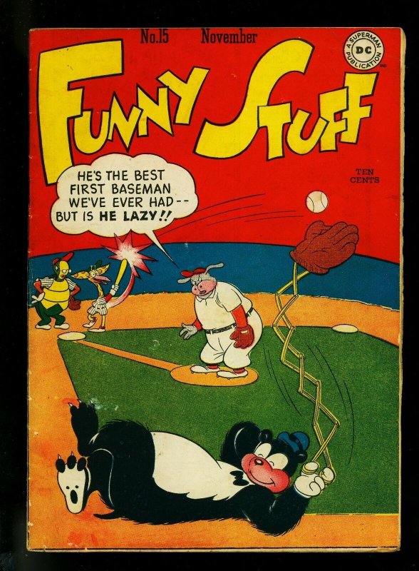 Funny Stuff #15 1946- DC Funny Animals- Flash Parody- Baseball- VG