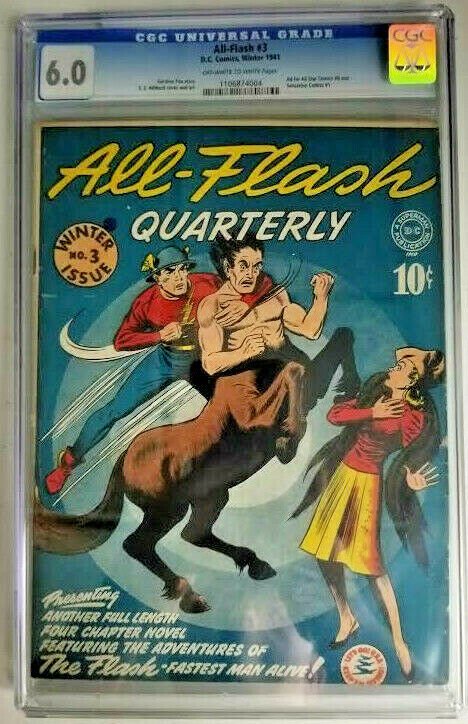 All-Flash #3 ~ 1941 DC~ CGC 6.0 (FN) All Star Comics #8 & Sensation Comics #1 Ad