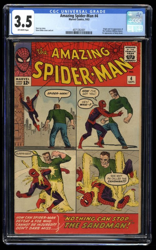 Amazing Spider-Man #4 CGC VG- 3.5 Off White 1st Appearance Sandman!