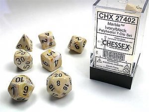 Marble Polyhedral Ivory/black 7-Die Set