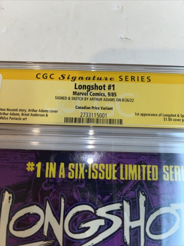 Longshot (1985) #1 (CGC SS 9.8) Signed Arthur Sketch Adams ! CPV Canadian Price