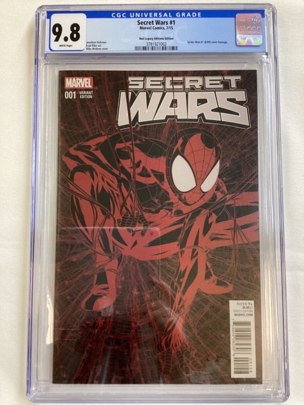 Secret Wars #1 - CGC 9.8 - Marvel - 2015 - Spider-Man homage! Red Legacy variant