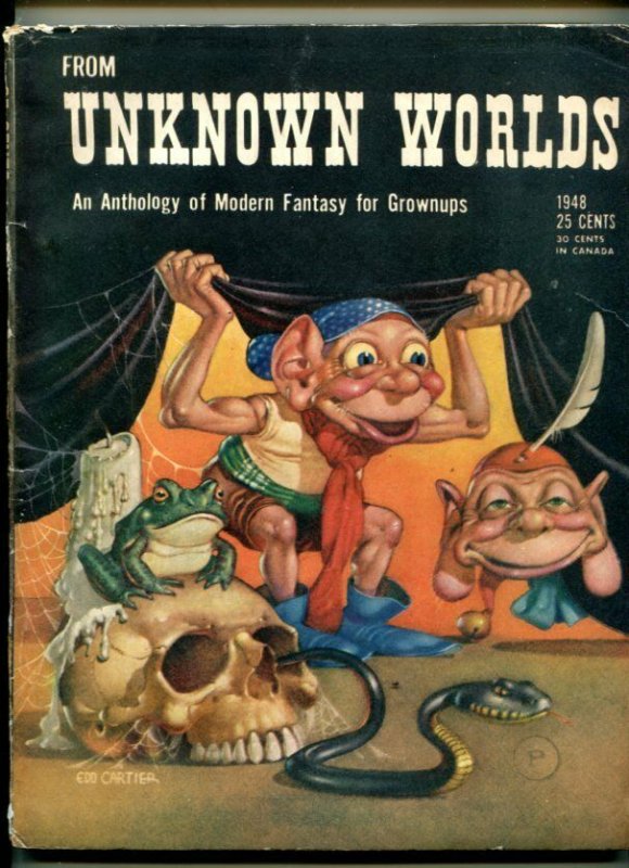 FROM UNKNOWN WORLDS-1948-CARTIER COVER-BLOCH-STURGEON-KUTTNER-vg