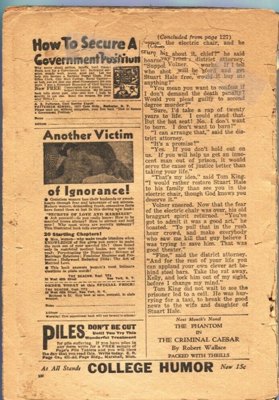 PHANTOM DETECTIVE-1936-MARCH-CIRCUS MURDERS-LOW GRADE-HERO PULP FICTION 