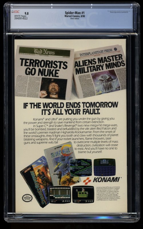 Spider-Man #1 CGC NM/M 9.8 White Pages Silver Variant Torment! Todd McFarlane!