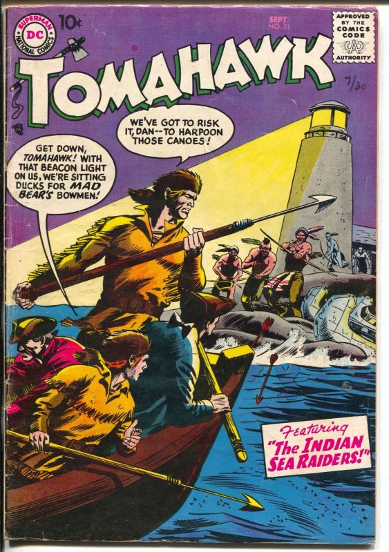 Tomahawk #51 1957-DC-Indians-light  house-Indian Sea Raiders-VG+ 