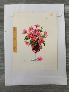 MOTHERS DAY Pink Flowers in Magenta Glass Vase 6.5x8.5 Greeting Card Art MD7570