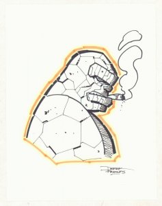 The Thing Smoking Cigar Bust Drawing - Signed art by Derek Fridolfs