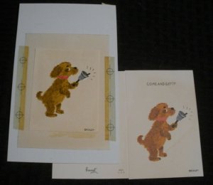 PARTY INVITE Cartoon Dog w/ Bell 5x8 Greeting Card Art #633 w/ 1 Card