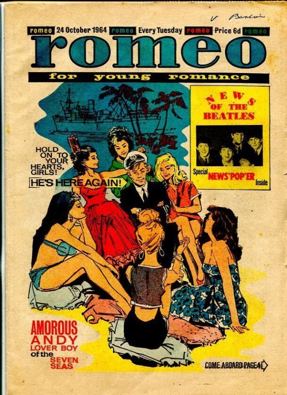 ROMEO 1964-BRITISH-TABLOID ROMANCE COMIC-BEATLES-ROCK STARS-fn