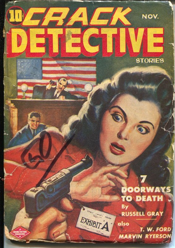 Crack Detective 11/1943-Columbia Pubs-German Luger-American flag-WWII era pulp-G