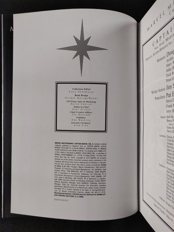 2016 Marvel Masterworks: Captain Marvel Vol. 6 - 1st printing HC OOP (9/9.2)