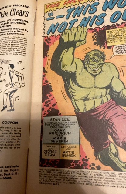 The Incredible Hulk #102 (1968) 1st in his own series see description