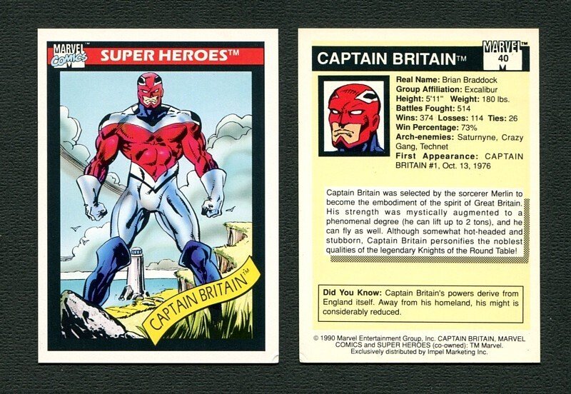 1990 Marvel Comics Card  #40 (Captain Britain)  NM