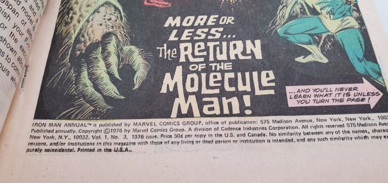 Iron Man Annual #3 Marvel (1976) Man-Thing and Molecule Man F/VF