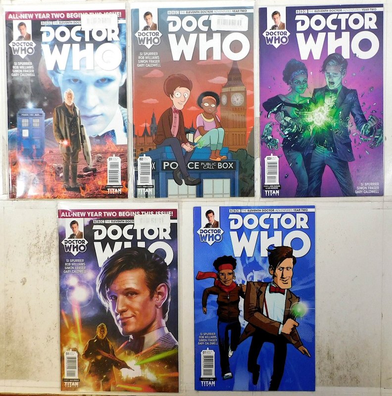 Doctor Who Eleventh Year Two Lot 5 #1, 1B,1D, 2 C 1:10, 3 2015 Titan Var Comics