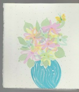 WATERCOLOR FLOWERS in Blue Vase 7x7.5 #9344 Greeting Card Art