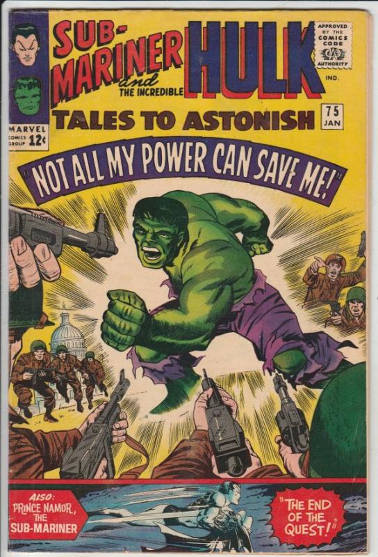 Tales to Astonish #75 (Jan-65) FN/VF Mid-High-Grade Incredible Hulk, Namor th...