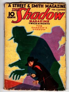 PULP:  SHADOW 1933 February 1 classic cover-STREET AND SMITH-RARE PULP g/vg