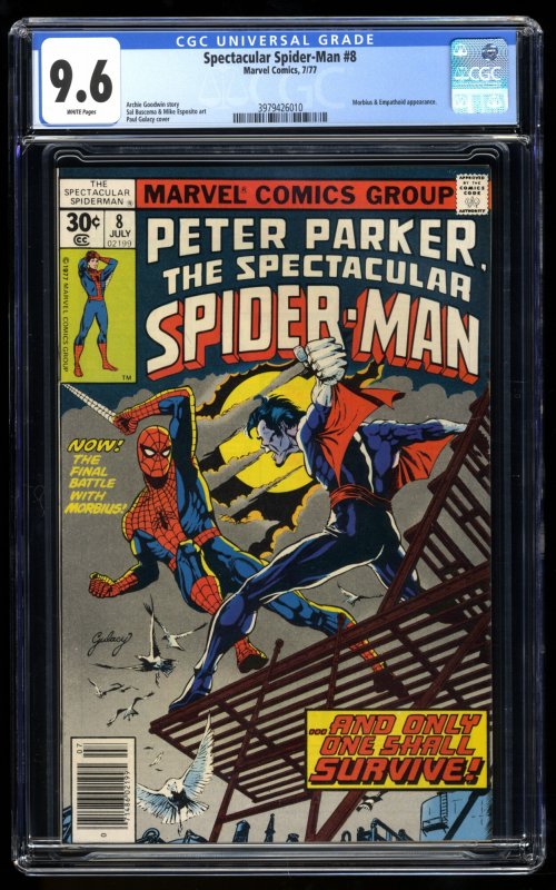 Spectacular Spider-Man #8 CGC NM+ 9.6 White Pages Morbius Appearance!