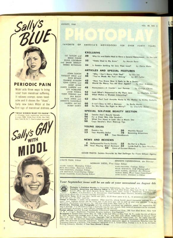 Photoplay-Debbie Reynolds-Eddie Cochran-Bobby Darin-Lauren Bacall-Aug-1960