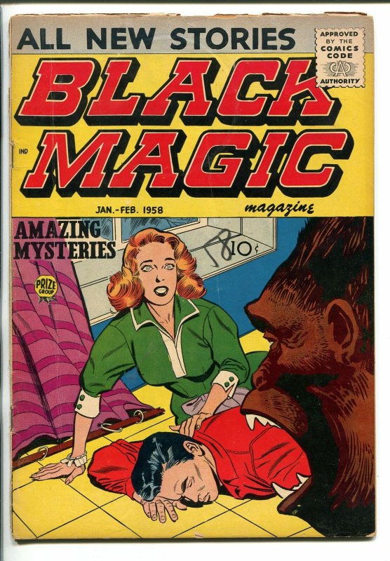 BLACK MAGIC VOL. 6  #3 1958-PRIZE-HORROR-MYSTERY-ALIENS-APE ATTACK-vg