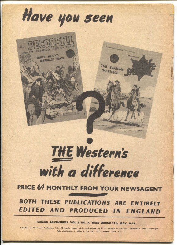 Tarzan Adventures Vol. 8 #7 1958-Tarzan and The Leopard Men-Burroughs-VG