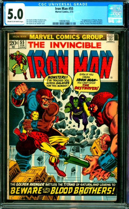 Iron Man #55 CGC Graded 5.0 1st Thanos, Mentor, Drax & Blood Brothers