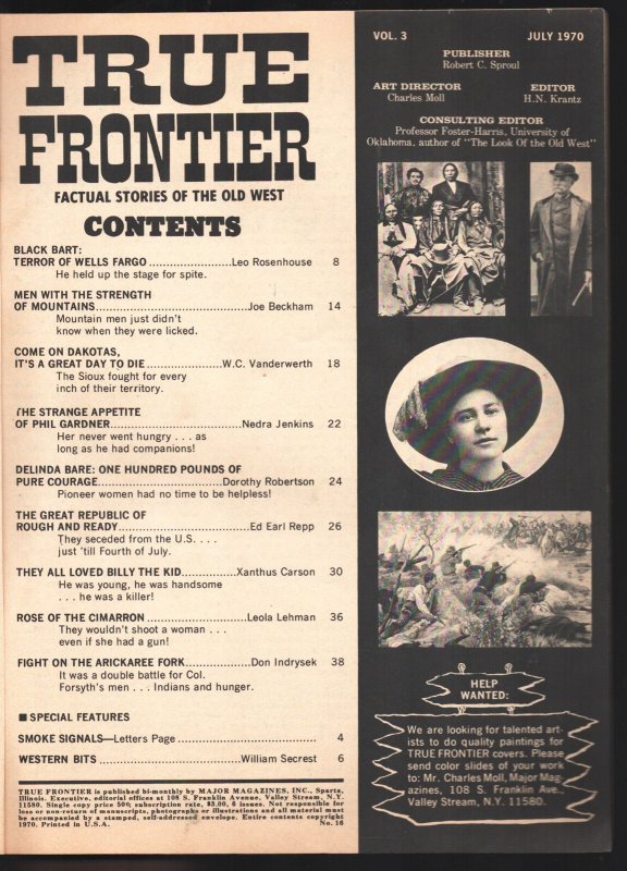 True Frontier 7/1970-Black-Bart Terror of The White Invaders-Billy The Kid-Pix