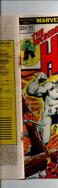 Incredible Hulk #162 - 1st appearance Wendigo - KEY - 1973 - VG
