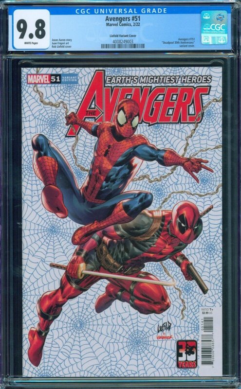 Avengers 51 CGC 9.8 751 Deadpool Variant Liefeld 3533 Marvel 2022 