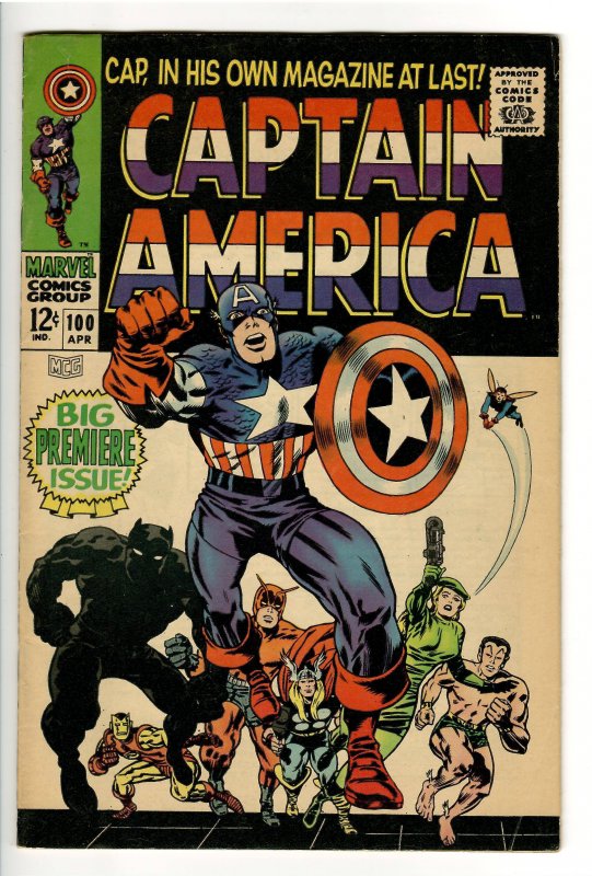 CAPTAIN AMERICA 100 F-5.5 ;1st SOLO TITLE!!CLASSIC KIRBY COVER!