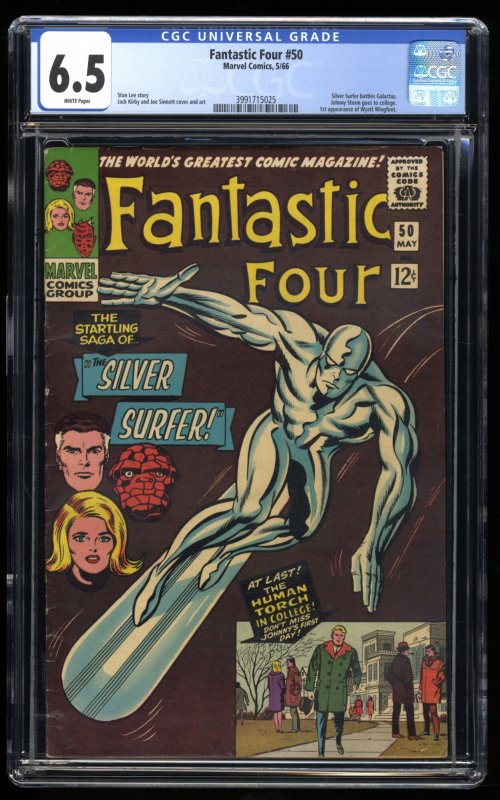 Fantastic Four #50 CGC FN+ 6.5 White Pages 3rd Appearance Silver Surfer!