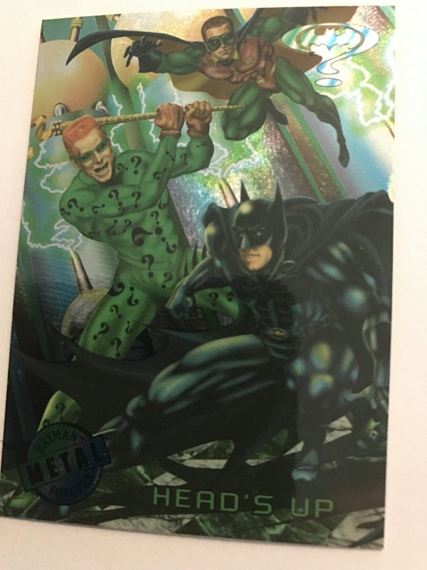 HEAD’S UP #82 card : BATMAN FOREVER Metal 1995 Fleer; NM/M, Robin, Riddler