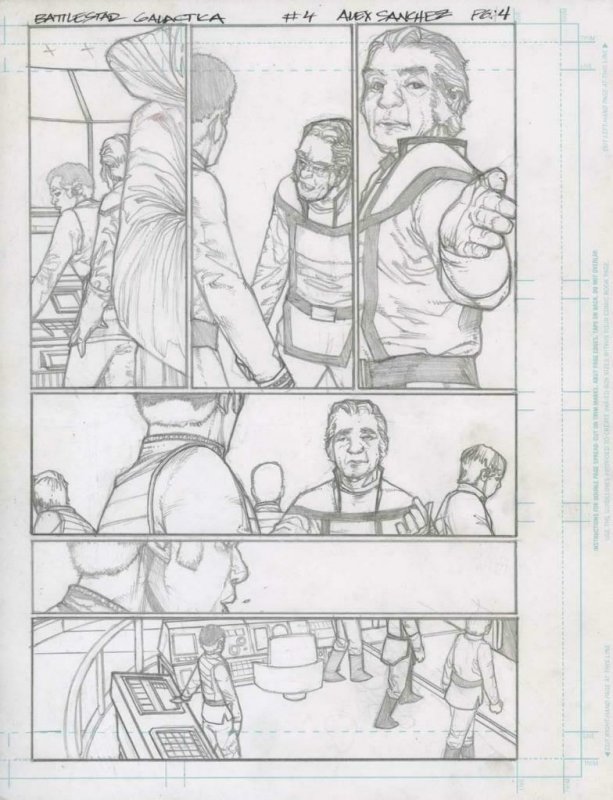 Battlestar Galactica #4 pg 4 Original Pencil art ALEX SANCHEZ Commander Adama