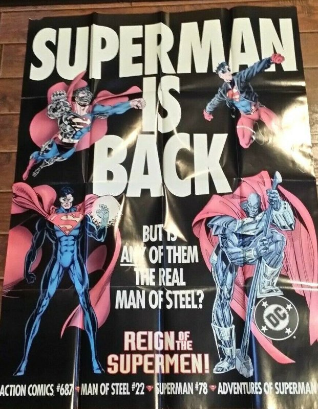 Man Cave: 1993 SUPERMAN IS BACK Poster Store Advertising Poster      (MC-1 #S)