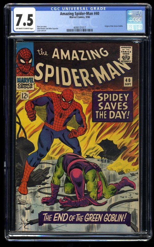 Amazing Spider-Man #40 CGC VF- 7.5 Classic Romita Green Goblin Cover!