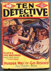 Ten Detective Aces 10/1937-Norman Saunders gunfight cover-Rare Pulp Magazine