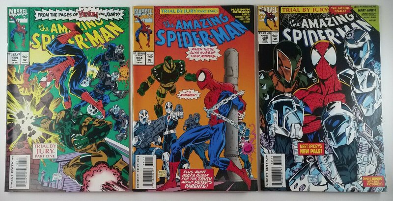 (3x) The Amazing Spider-Man: TRIAL BY JURY #383, #384, #385 Full Set Marvel 1994