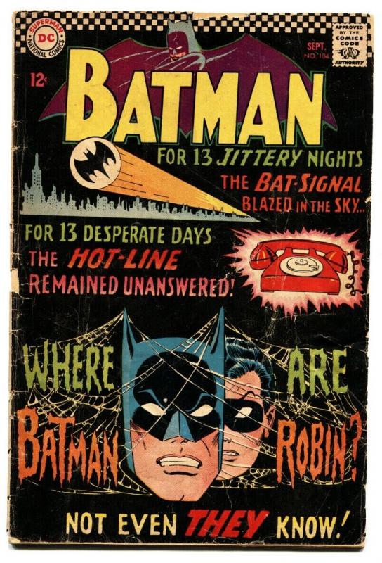 Batman #184 1966. comic book DC Comics-Bat signal cover-Silver Age