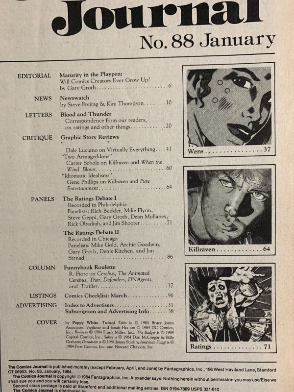 1984 COMICS JOURNAL Magazine #88 FN 6.0 Rating Comics / Killraven