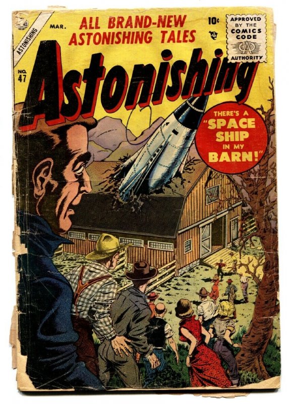 Astonishing #47 1955- Atlas horror- Rocket in a barn cover-comic book