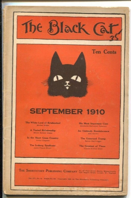 Black Cat 9/1910-Shortstory-Early issue-pulp fiction-VG