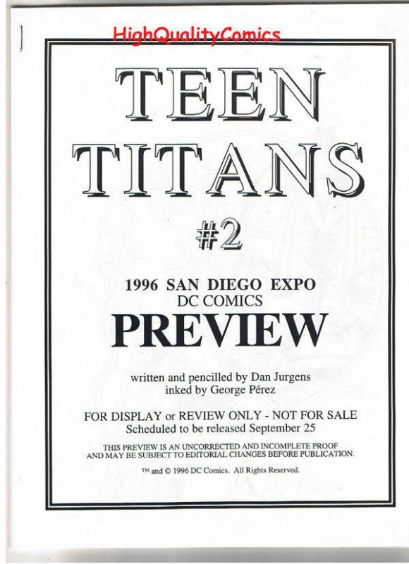 TEEN TITANS #2 Black and White Promo, 1996, VF/NM, Preview, more in our store