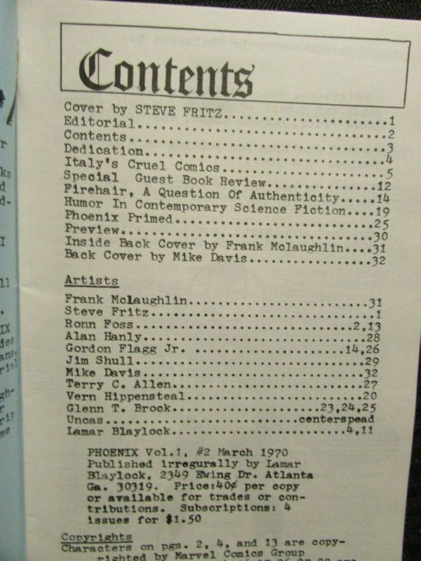 1970 PHOENIX Science Fiction Fanzine v.1 #2 FN+ 6.5 32pgs Frank McLouchlin