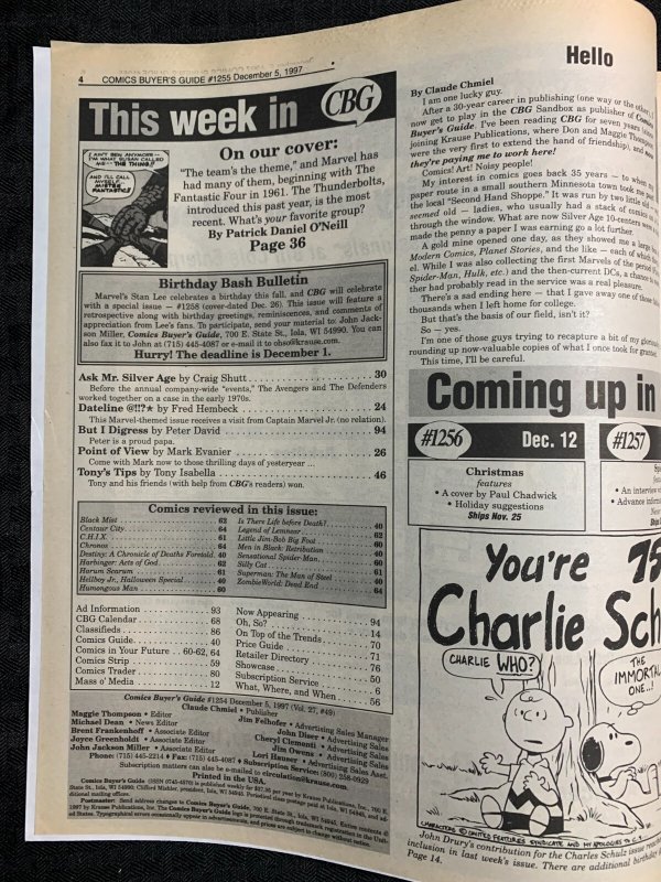 1997 COMICS BUYERS GUIDE Newspaper #1255 FN+ 6.5 Marvel Team-Ups Fantastic Four