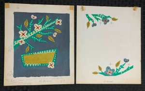 HAPPY BIRTHDAY Stylized White Flowers & Note 2pcs 8x10 Greeting Card Art #B505