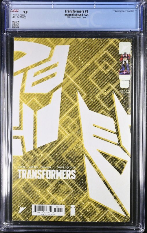 Transformers #1 CGC 9.8 5th Printing Sketch Cover Variant Image 2024 Void RIvals