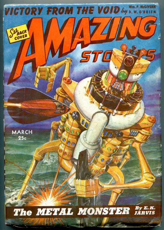 Amazing Stories Pulp March 1943- Metal Monster- Fuqua cover VG/F
